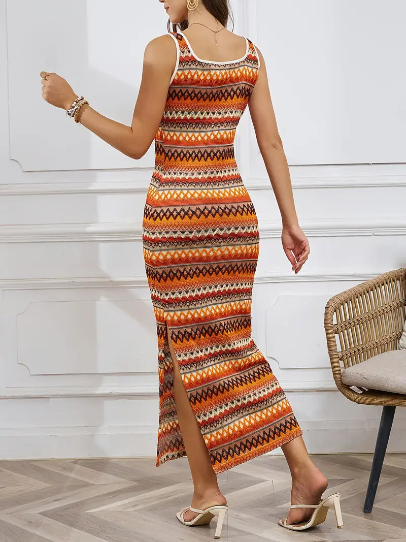 Abito maxi a strisce in maglia