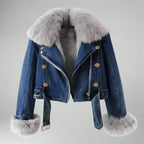 Giacca di jeans da colletto di pelliccia di pelliccia