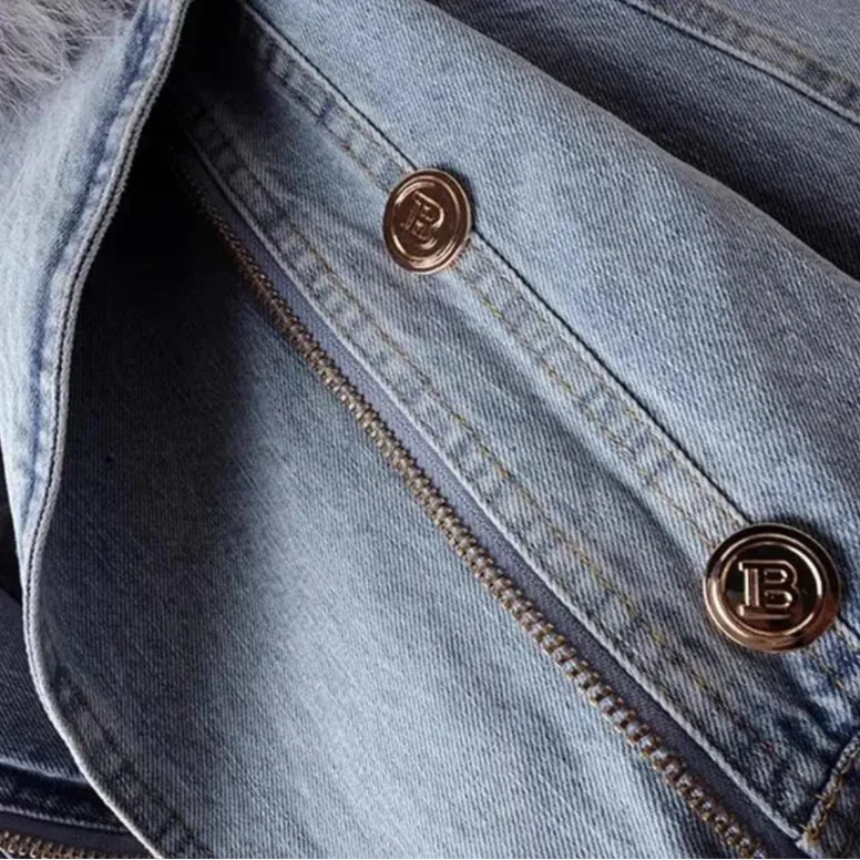 Giacca di jeans da colletto di pelliccia di pelliccia