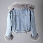 Giacca di jeans da colletto di pelliccia di pelliccia