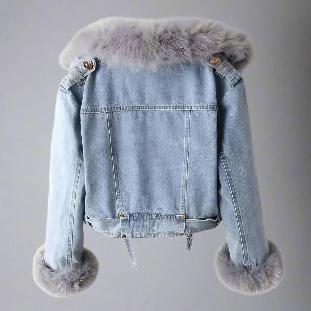 Giacca di jeans da colletto di pelliccia di pelliccia