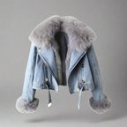 Giacca di jeans da colletto di pelliccia di pelliccia