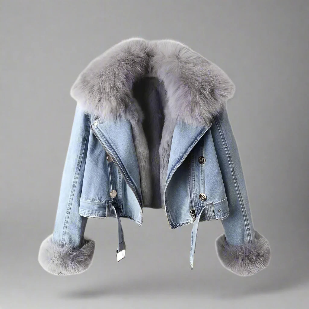Giacca di jeans da colletto di pelliccia di pelliccia