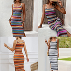 Abito maxi a strisce in maglia