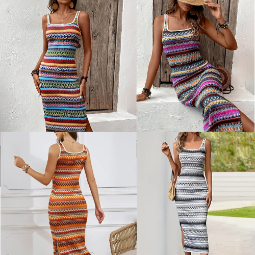 Abito maxi a strisce in maglia