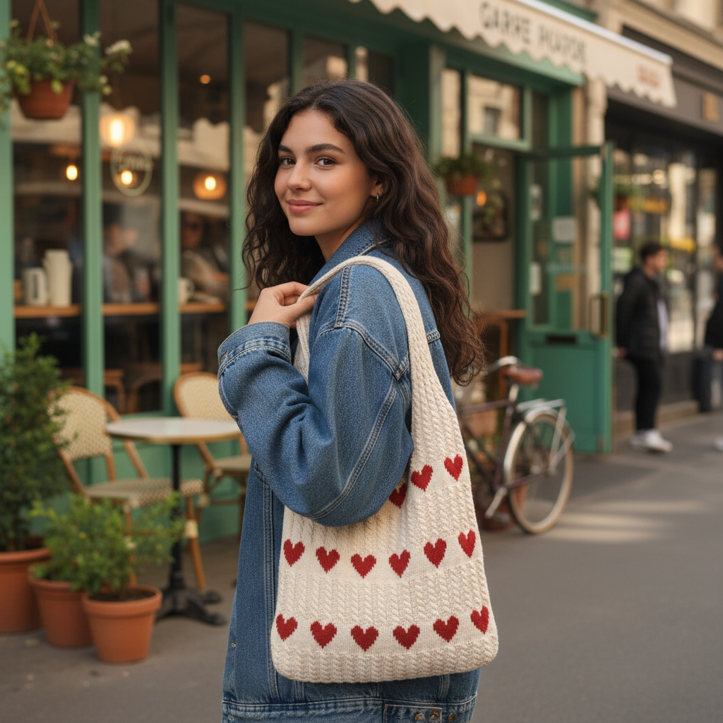 Borsa a cuore a maglia