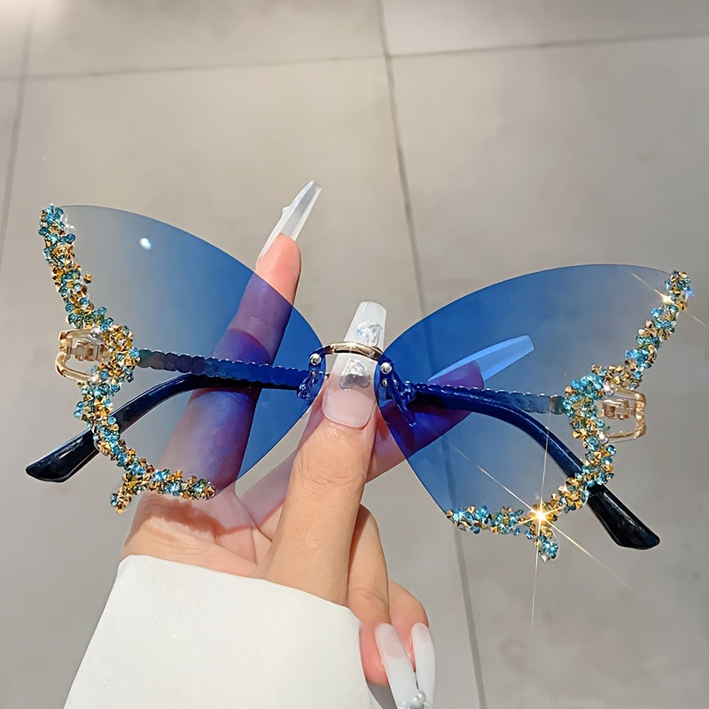 Womens Butterfly Rimless Glasses  Interchangeable Lens with PurplePink Gradient Lightweight PC Frame  Metallic hinges  Party Everyday Formal Events  Elegant Butterfly Wing Design Party Accessories Rhinestone Embellishments